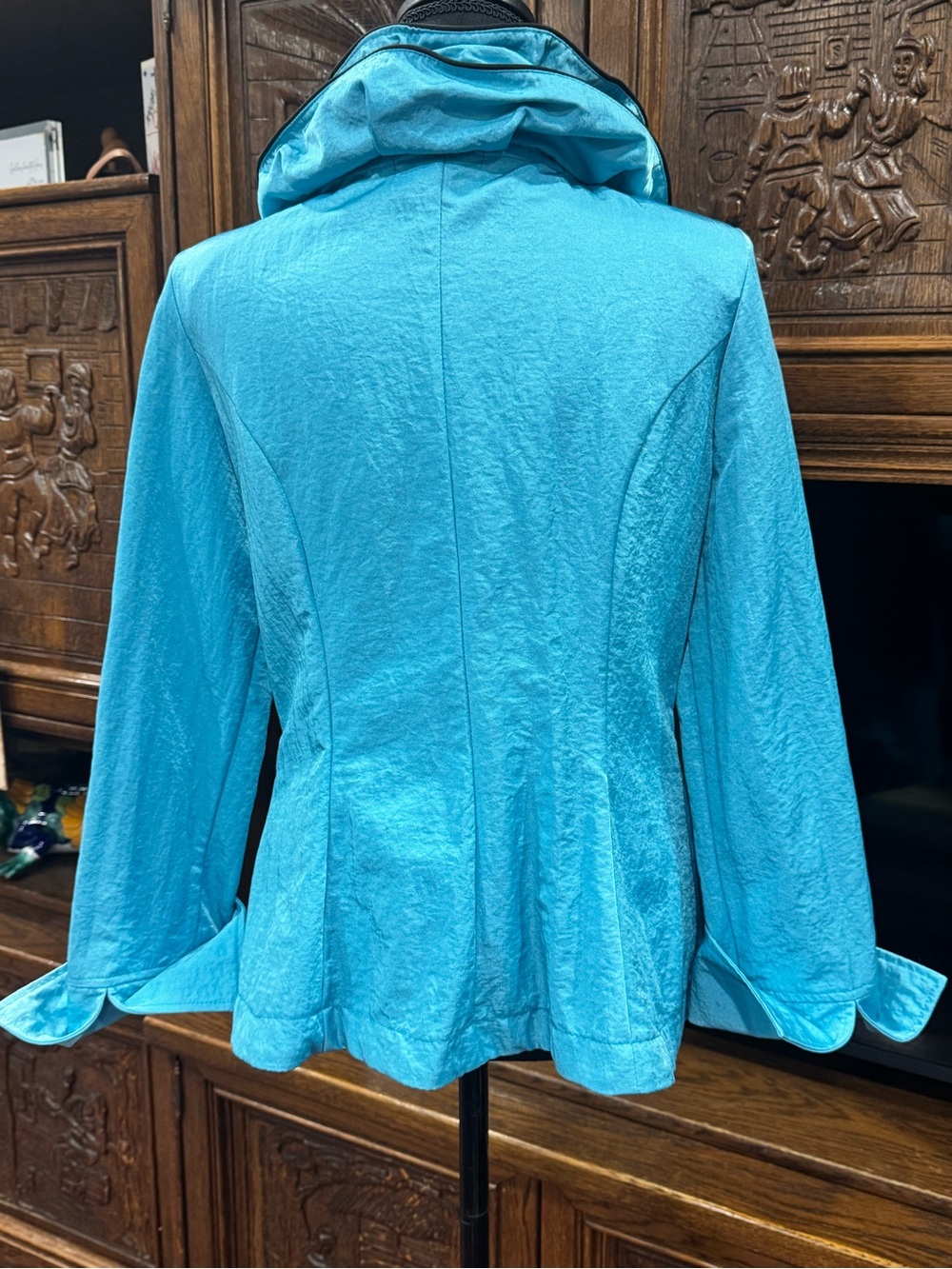 Turquoise Ruffle Collar Blazer Jacket - Picture 2 of 6
